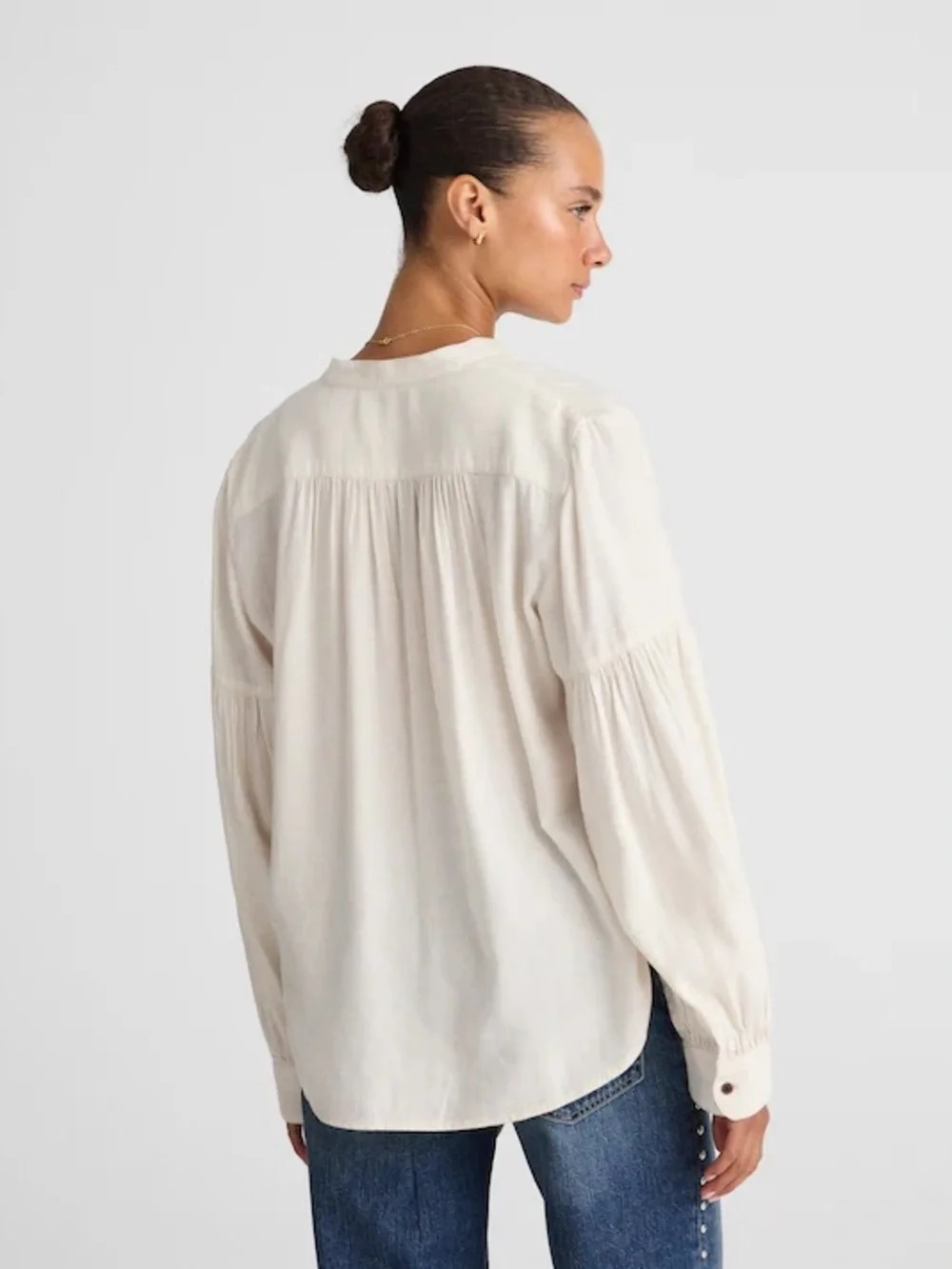 Madewell Stand-Collar Button-Up Shirt in Flannel ivory women’s Size M NWT